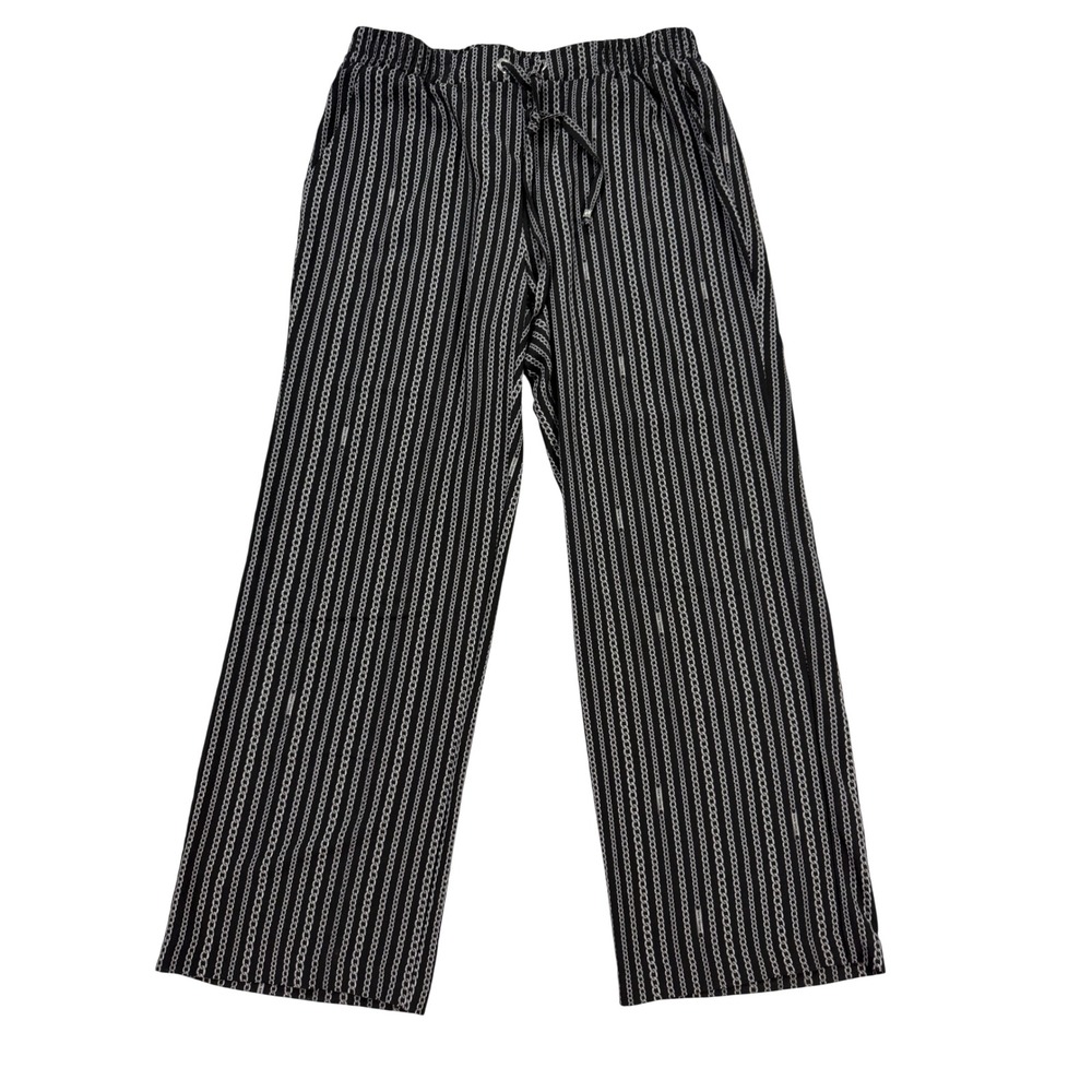 Michael Kors Wide Leg Pants Womens L Black Grey Excellent Chain Stripe Pants